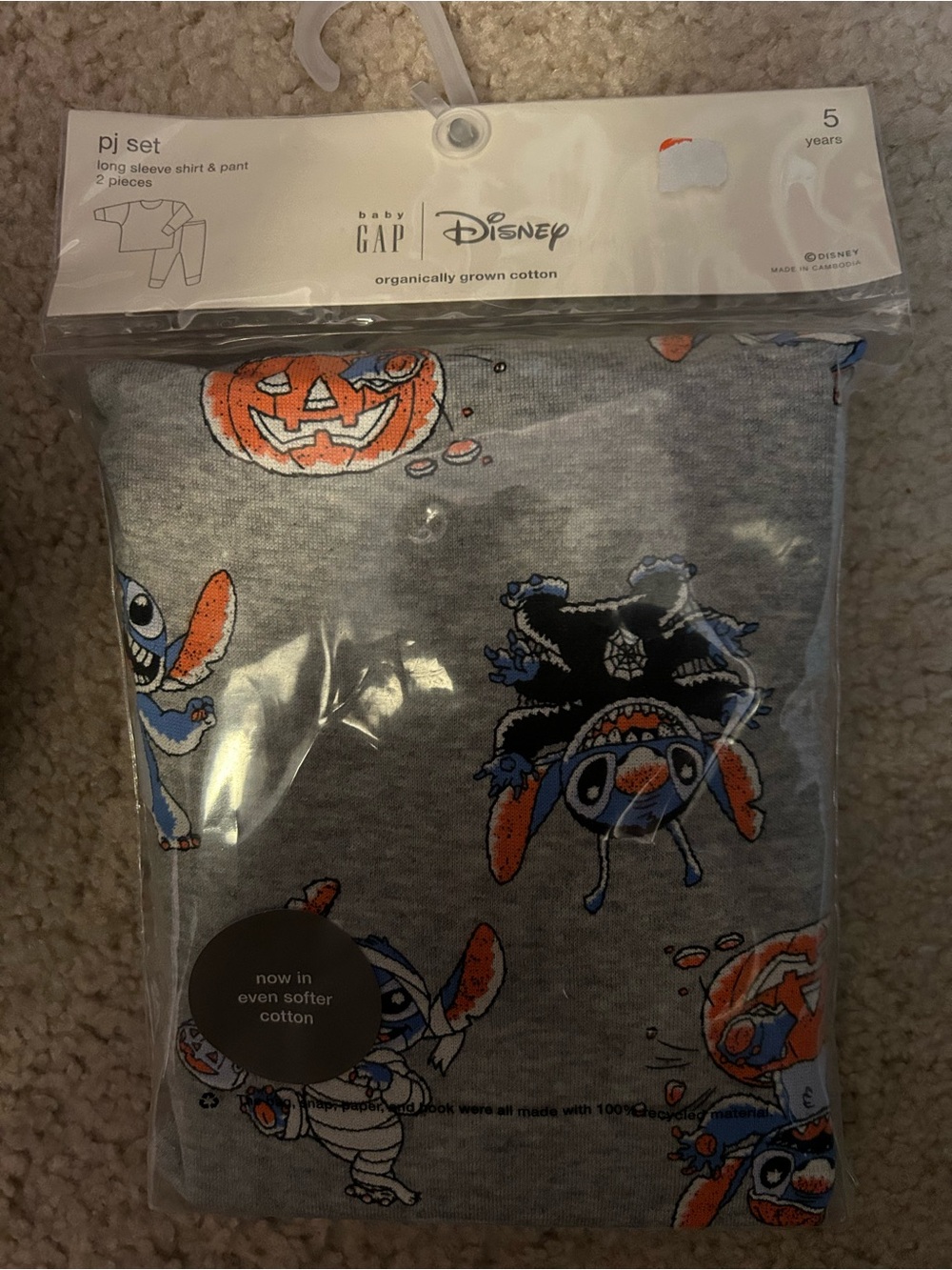 GAP Disney Gray, Orange & Blue Halloween Stitch PJ Set